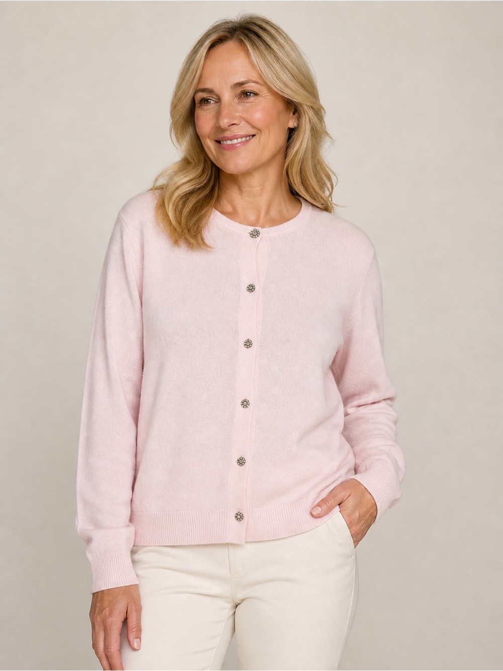 Studio Works Pale Pink Button-Front Cardigan Sweater